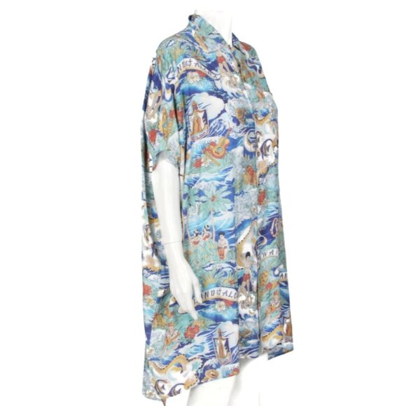 R13 Blue Hawaiian Beach Aloha Oversize Button Up Shirt Dress Japan sz Small /417 - Picture 8 of 12